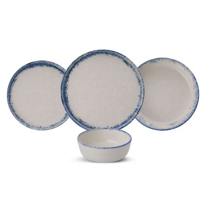 24-częściowy porcelanowy zestaw obiadowy, biały/niebieski