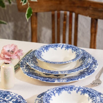 24-częściowy zestaw obiadowy, biało-niebieski, porcelana