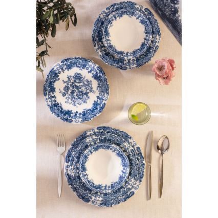 24-częściowy zestaw obiadowy, biało-niebieski, porcelana