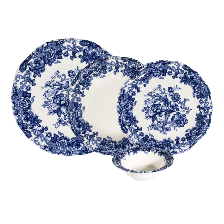 24-częściowy zestaw obiadowy, biało-niebieski, porcelana