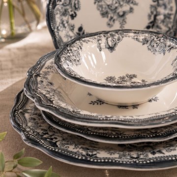 24-częściowy zestaw obiadowy, biały/czarny, porcelana