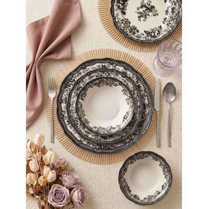 24-częściowy zestaw obiadowy, biały/czarny, porcelana