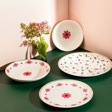 24-częściowy zestaw obiadowy biały/czerwony/zielony/porcelana