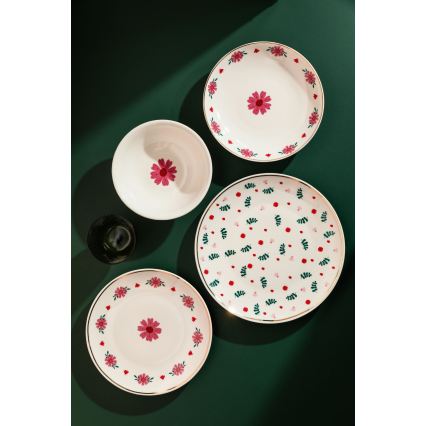 24-częściowy zestaw obiadowy biały/czerwony/zielony/porcelana