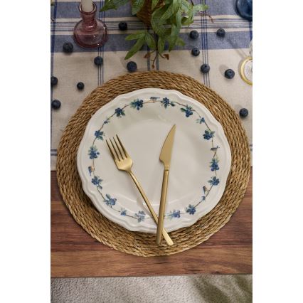 24-częściowy zestaw obiadowy, biały/niebieski, porcelana