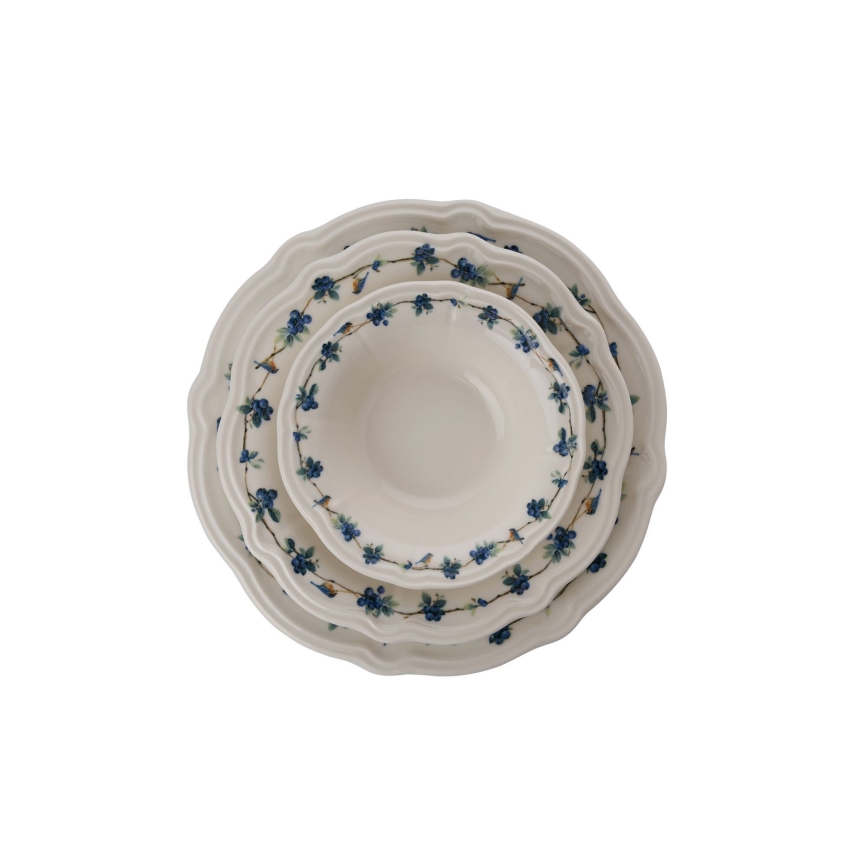 24-częściowy zestaw obiadowy, biały/niebieski, porcelana