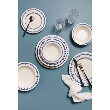 24-częściowy zestaw obiadowy, biały/niebieski, porcelana
