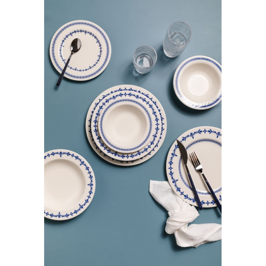 24-częściowy zestaw obiadowy, biały/niebieski, porcelana