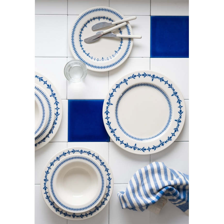 24-częściowy zestaw obiadowy, biały/niebieski, porcelana