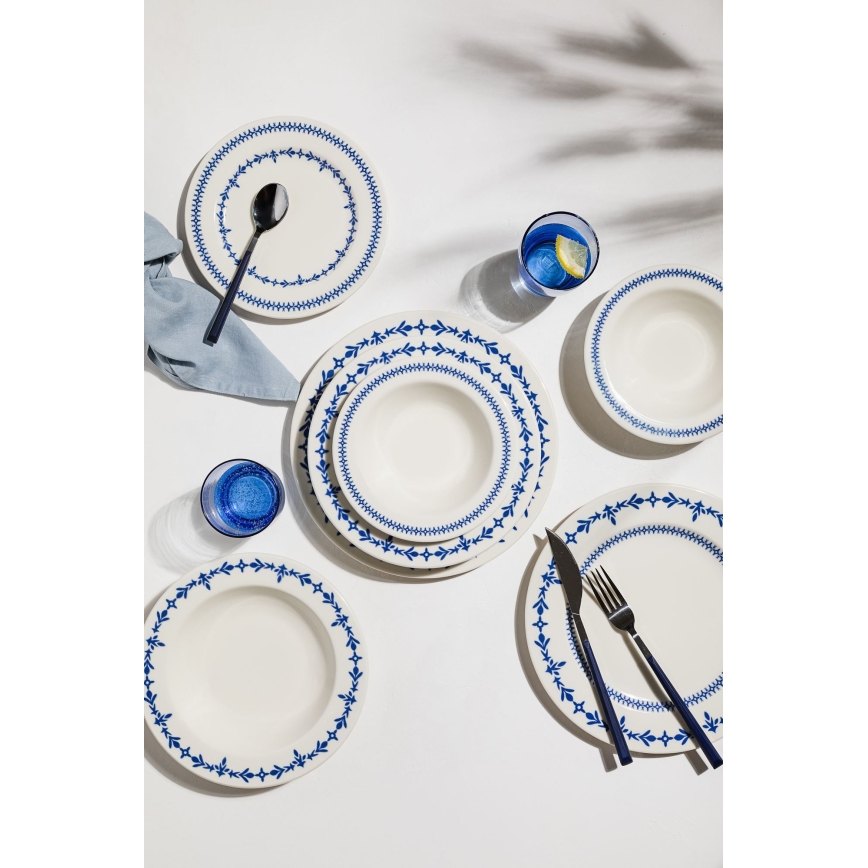 24-częściowy zestaw obiadowy, biały/niebieski, porcelana