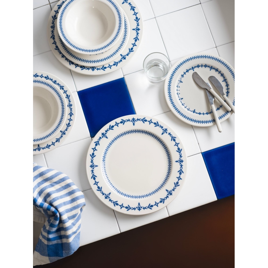 24-częściowy zestaw obiadowy, biały/niebieski, porcelana