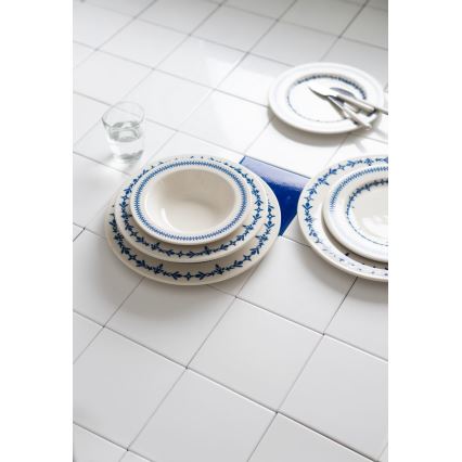 24-częściowy zestaw obiadowy, biały/niebieski, porcelana