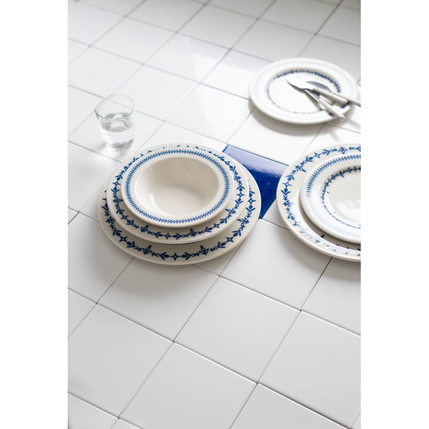 24-częściowy zestaw obiadowy, biały/niebieski, porcelana