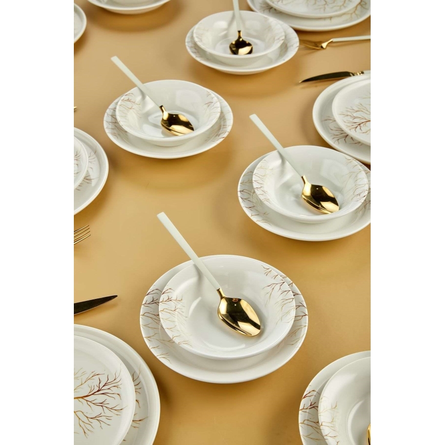 24-częściowy zestaw obiadowy, biały/pomarańczowy, ceramiczny