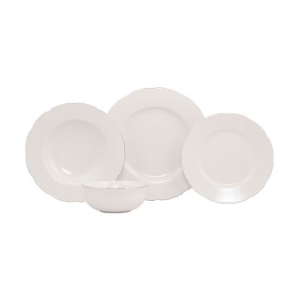 24-częściowy zestaw obiadowy, biały/srebrny, porcelana