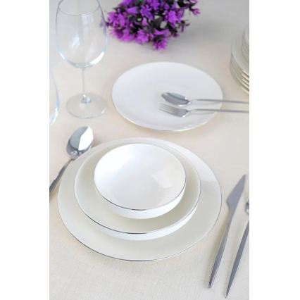 24-częściowy zestaw obiadowy, biały/srebrny, porcelana