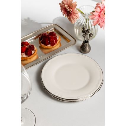 24-częściowy zestaw obiadowy, biały/srebrny/porcelana