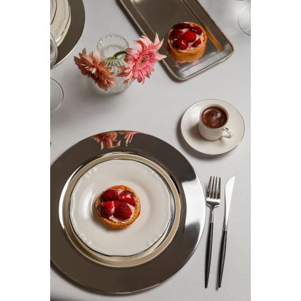 24-częściowy zestaw obiadowy, biały/srebrny/porcelana
