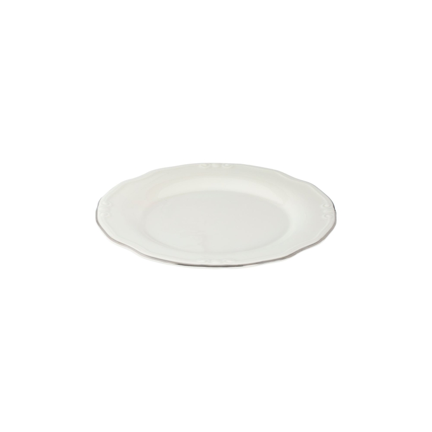 24-częściowy zestaw obiadowy, biały/srebrny/porcelana