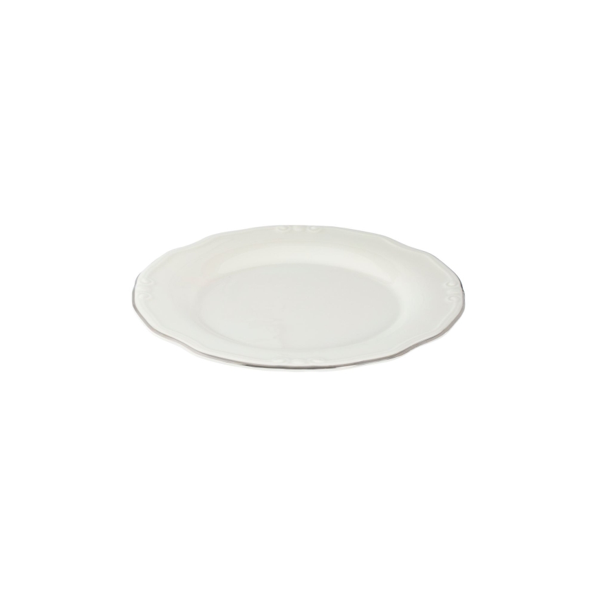 24-częściowy zestaw obiadowy, biały/srebrny/porcelana