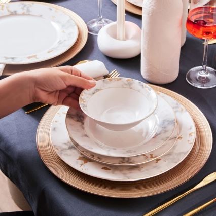 24-częściowy zestaw obiadowy, biały/szary, porcelanowy