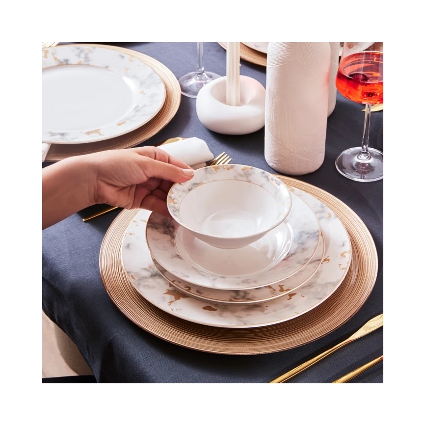 24-częściowy zestaw obiadowy, biały/szary, porcelanowy