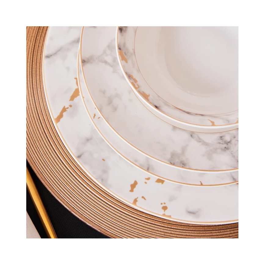 24-częściowy zestaw obiadowy, biały/szary, porcelanowy