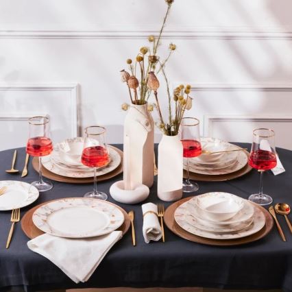 24-częściowy zestaw obiadowy, biały/szary, porcelanowy