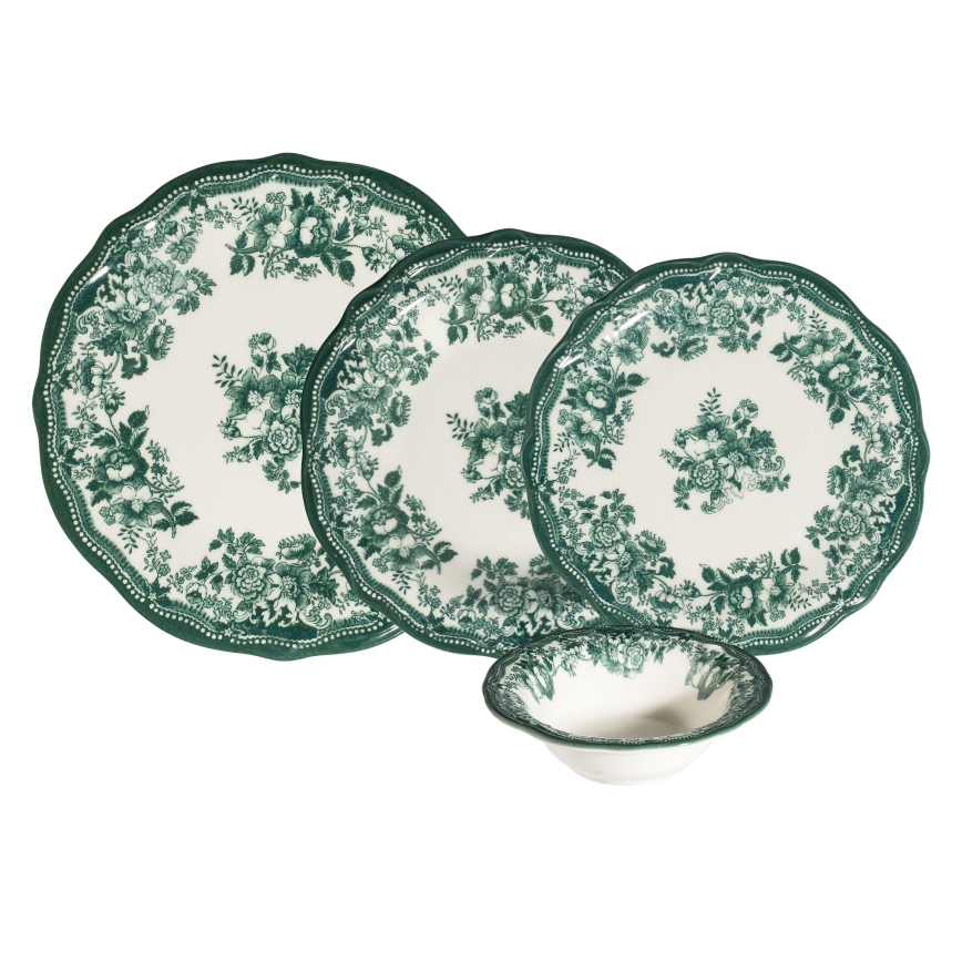 24-częściowy zestaw obiadowy, biały/zielony, porcelana