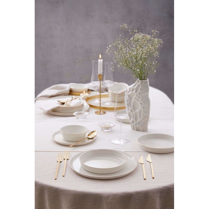 24-częściowy zestaw obiadowy, biały/złoty, porcelana
