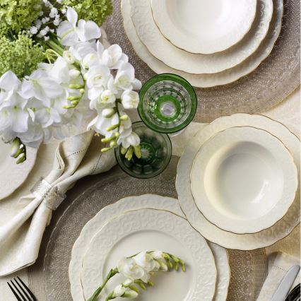 24-częściowy zestaw obiadowy, biały/złoty, porcelana