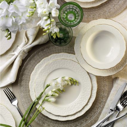 24-częściowy zestaw obiadowy, biały/złoty, porcelana