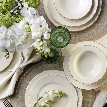 24-częściowy zestaw obiadowy, biały/złoty, porcelana