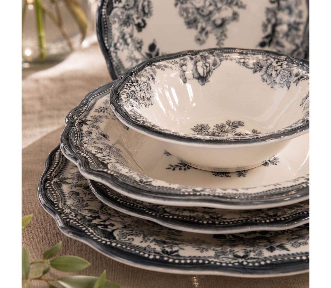 24-częściowy zestaw obiadowy, biały/czarny, porcelana