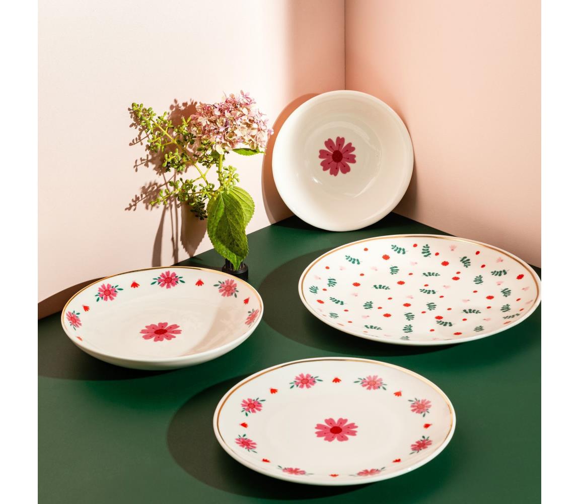24-częściowy zestaw obiadowy biały/czerwony/zielony/porcelana