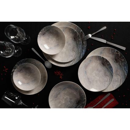 24-częściowy zestaw obiadowy, brązowy, porcelana