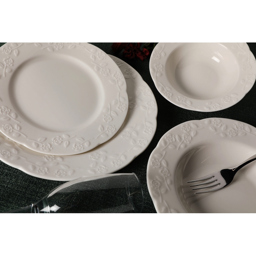24-częściowy zestaw obiadowy, kremowy / porcelana