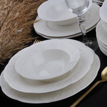 24-częściowy zestaw obiadowy, kremowy / porcelana