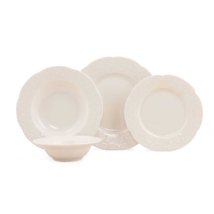 24-częściowy zestaw obiadowy, kremowy / porcelana