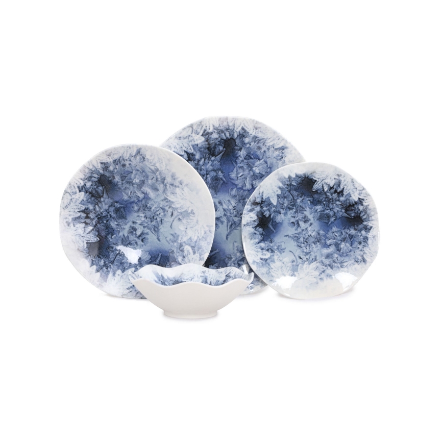 24-częściowy zestaw obiadowy niebieski/porcelana