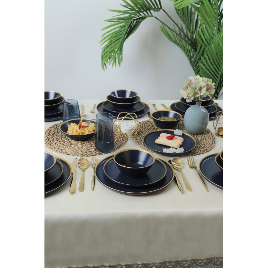 24-częściowy zestaw obiadowy niebieski/złoty/ceramika