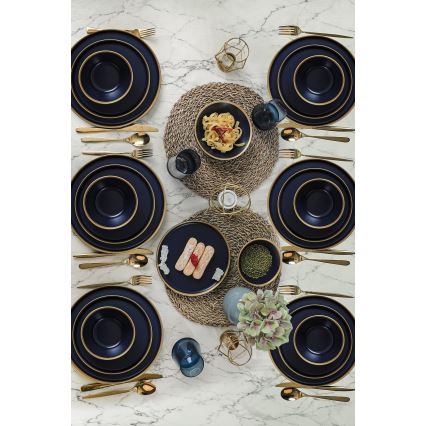 24-częściowy zestaw obiadowy niebieski/złoty/ceramika
