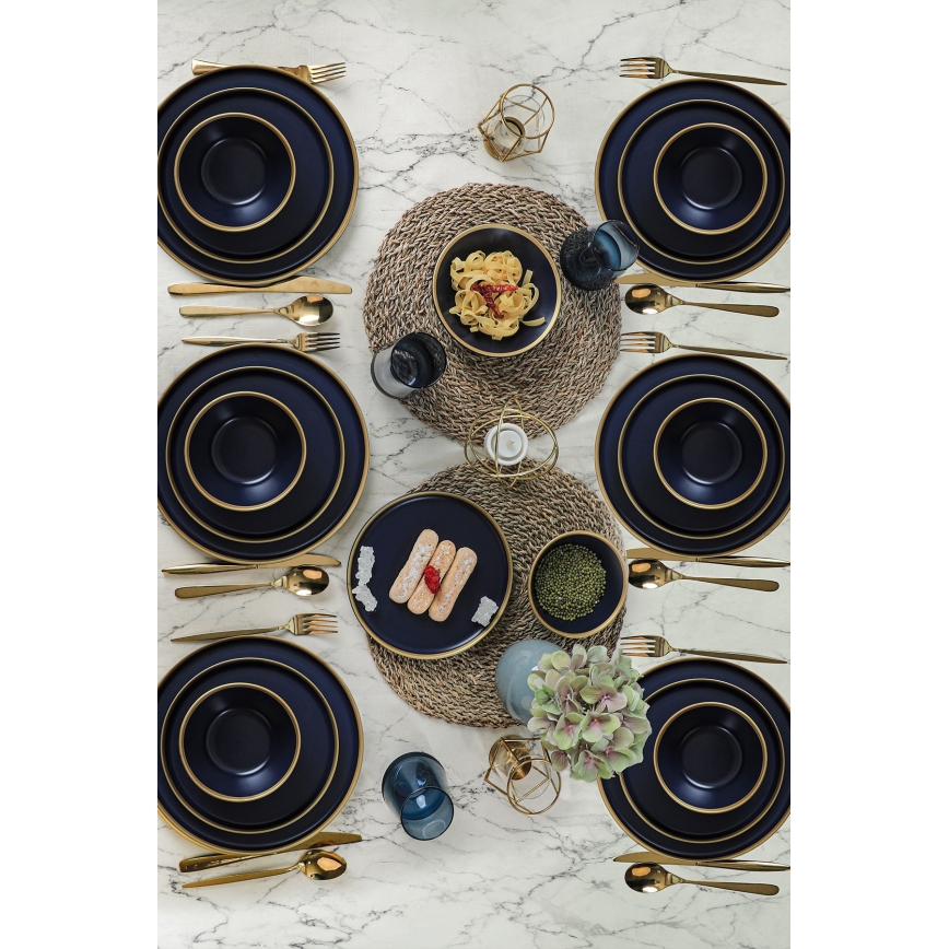 24-częściowy zestaw obiadowy niebieski/złoty/ceramika