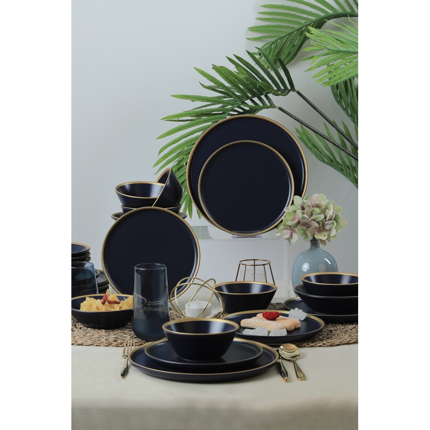 24-częściowy zestaw obiadowy niebieski/złoty/ceramika