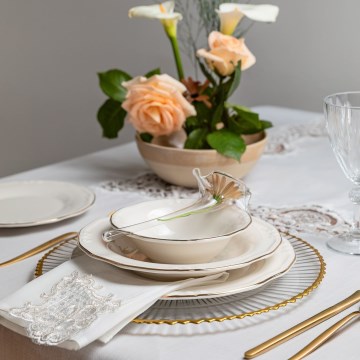 24-częściowy zestaw obiadowy, porcelana, biały/złoty