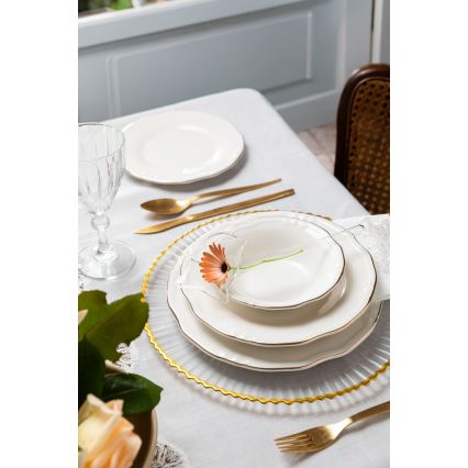 24-częściowy zestaw obiadowy, porcelana, biały/złoty