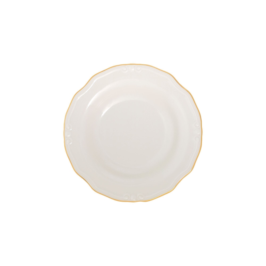 24-częściowy zestaw obiadowy, porcelana, biały/złoty
