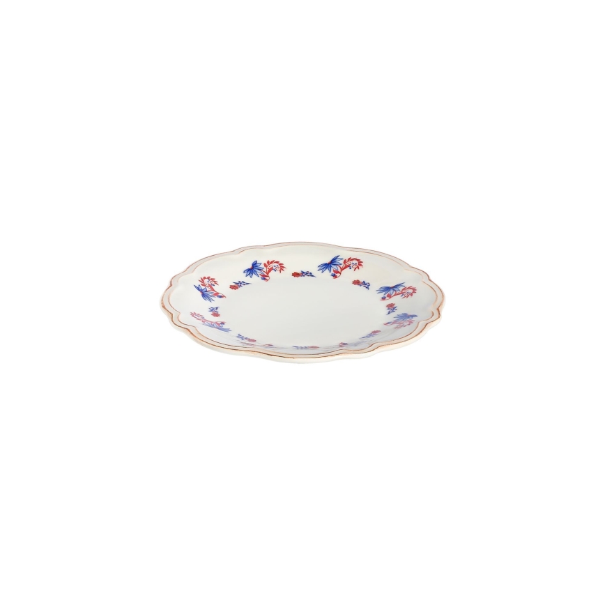 24-częściowy zestaw obiadowy, porcelanowy, biały/niebieski/czerwony
