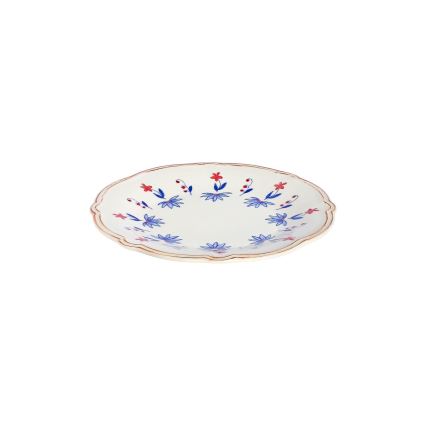 24-częściowy zestaw obiadowy, porcelanowy, biały/niebieski/czerwony