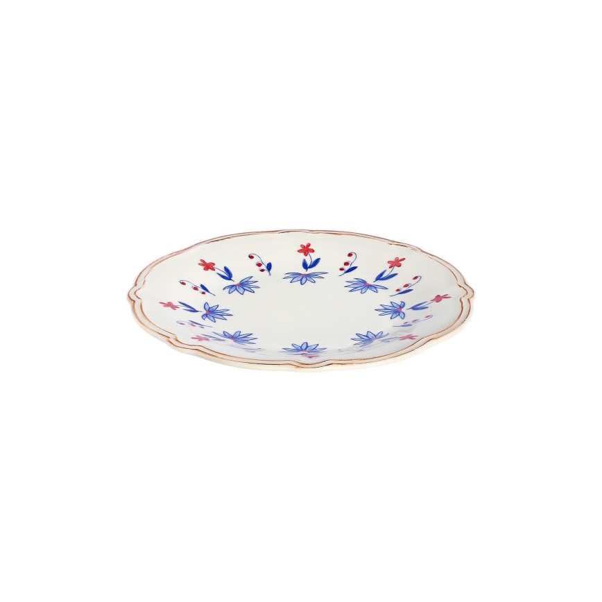 24-częściowy zestaw obiadowy, porcelanowy, biały/niebieski/czerwony